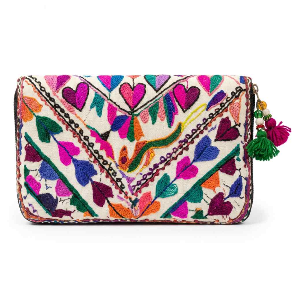 Boho Bloom Colorful Embroidered Cotton Clutch