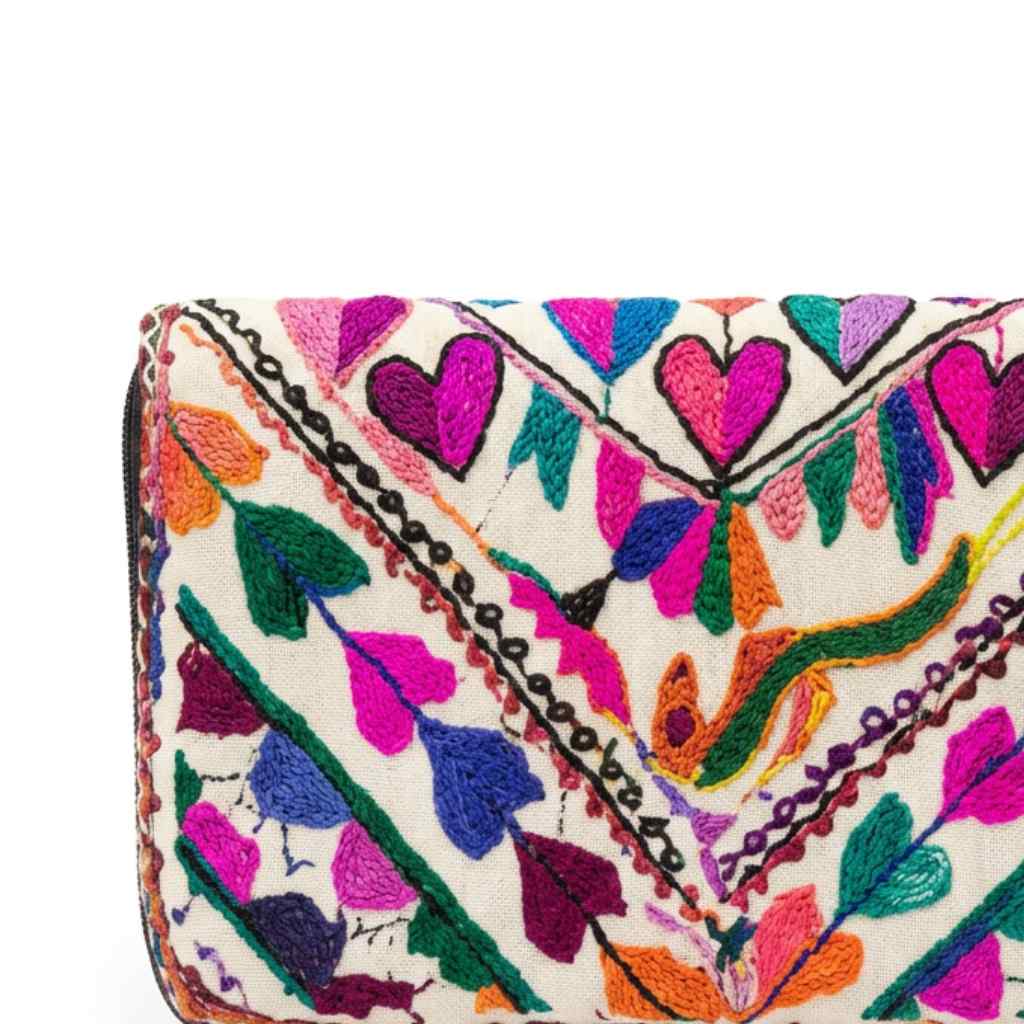 Boho Bloom Colorful Embroidered Cotton Clutch