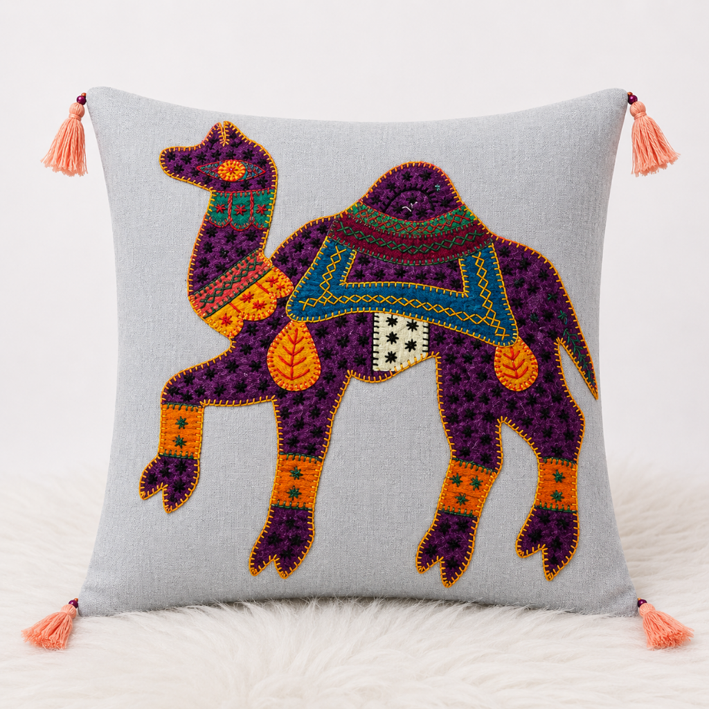 Bohemian Camel Applique Cushion Cover