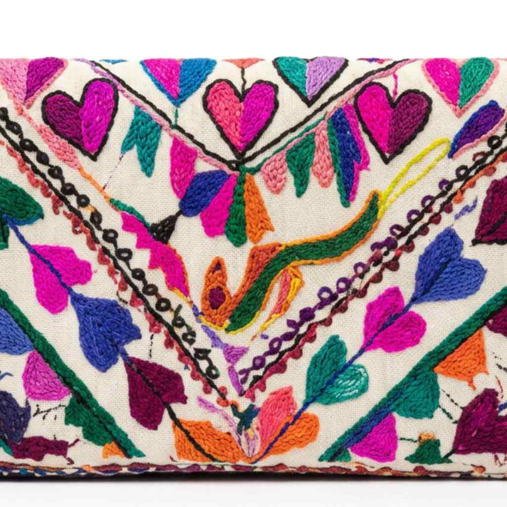 Boho Bloom Colorful Embroidered Cotton Clutch