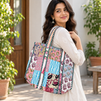 Printed Jaipuri Tote Bag | Animal and Floral Printed Rajasthani Bag