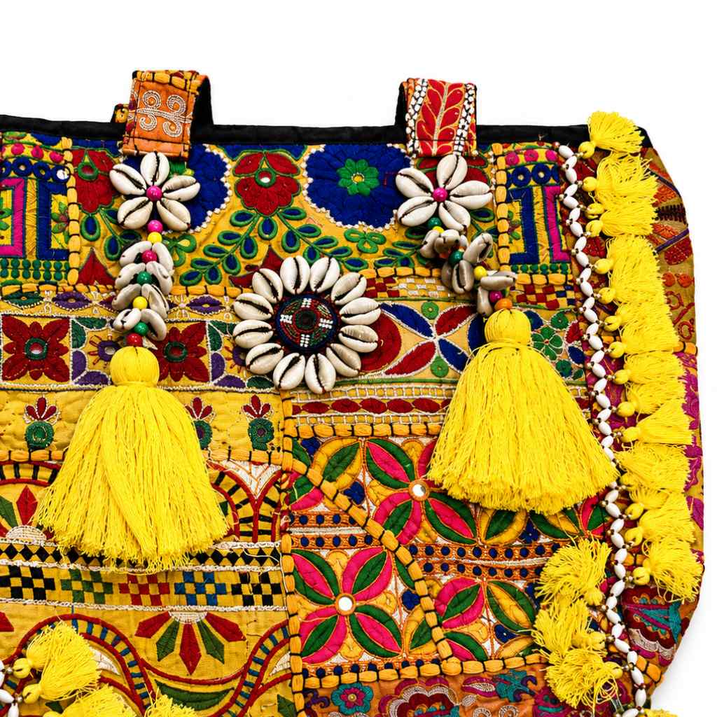 Boho Embroidered Tote Bag with Tassels