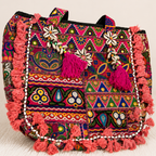 Boho Embroidered Tote Bag with Tassels