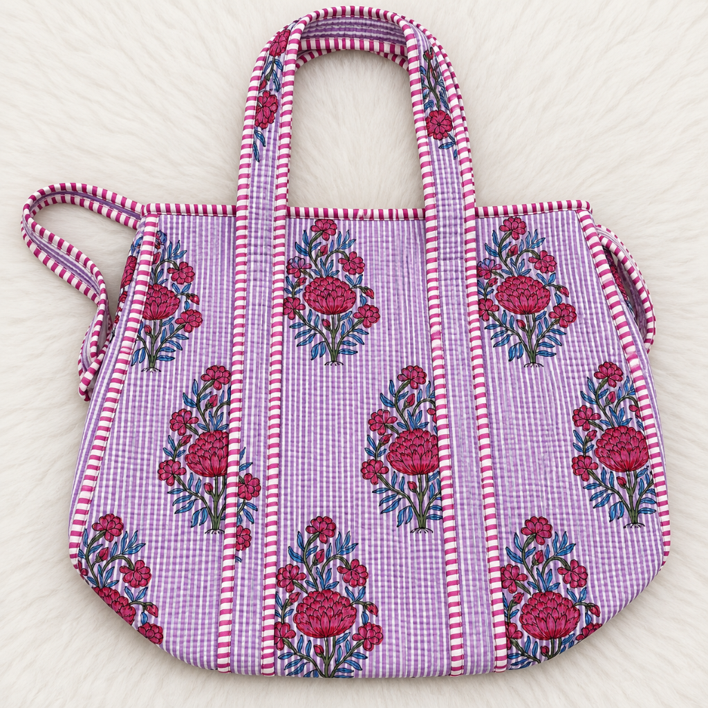 Printed Jaipuri Tote Bag | Animal and Floral Printed Rajasthani Bag