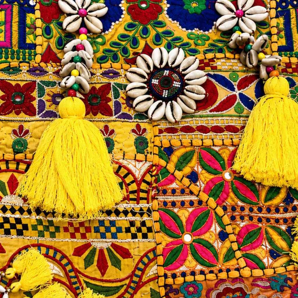 Boho Embroidered Tote Bag with Tassels