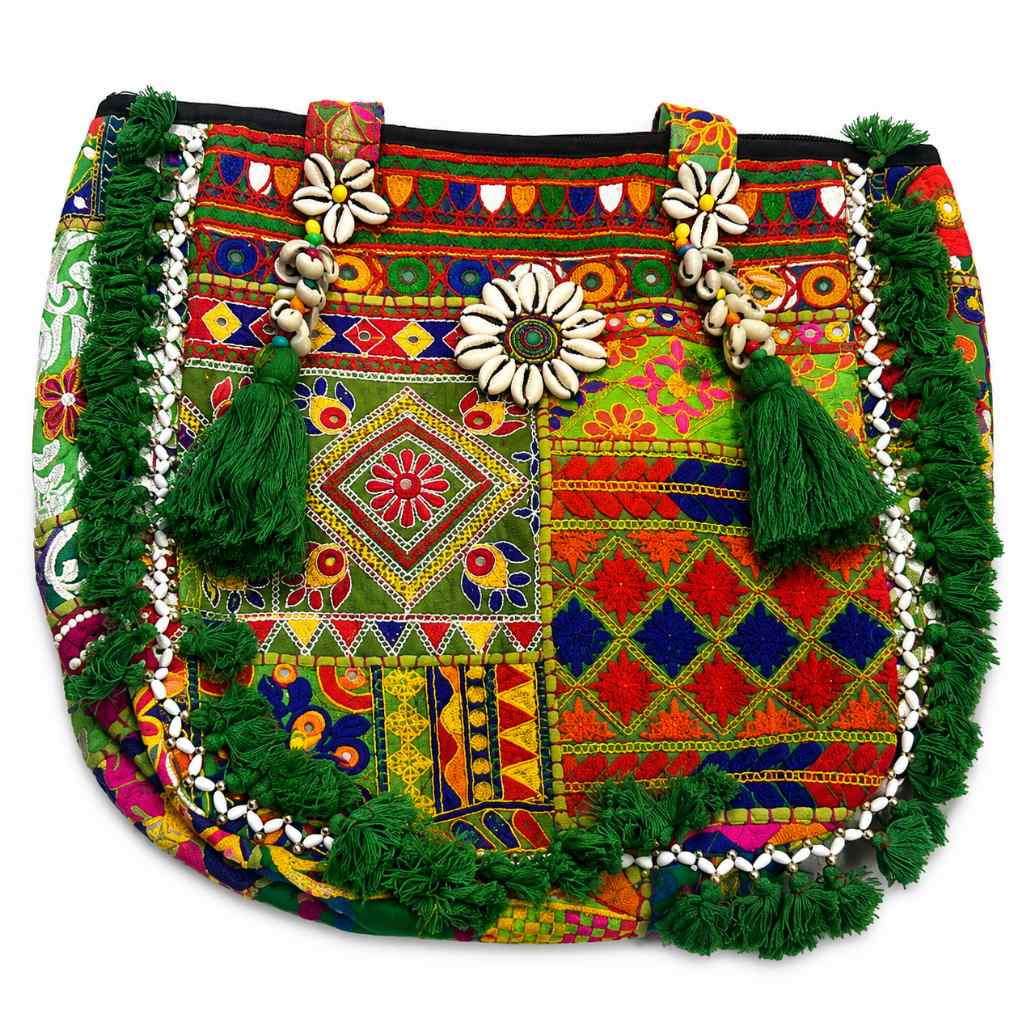 Boho Embroidered Tote Bag with Tassels