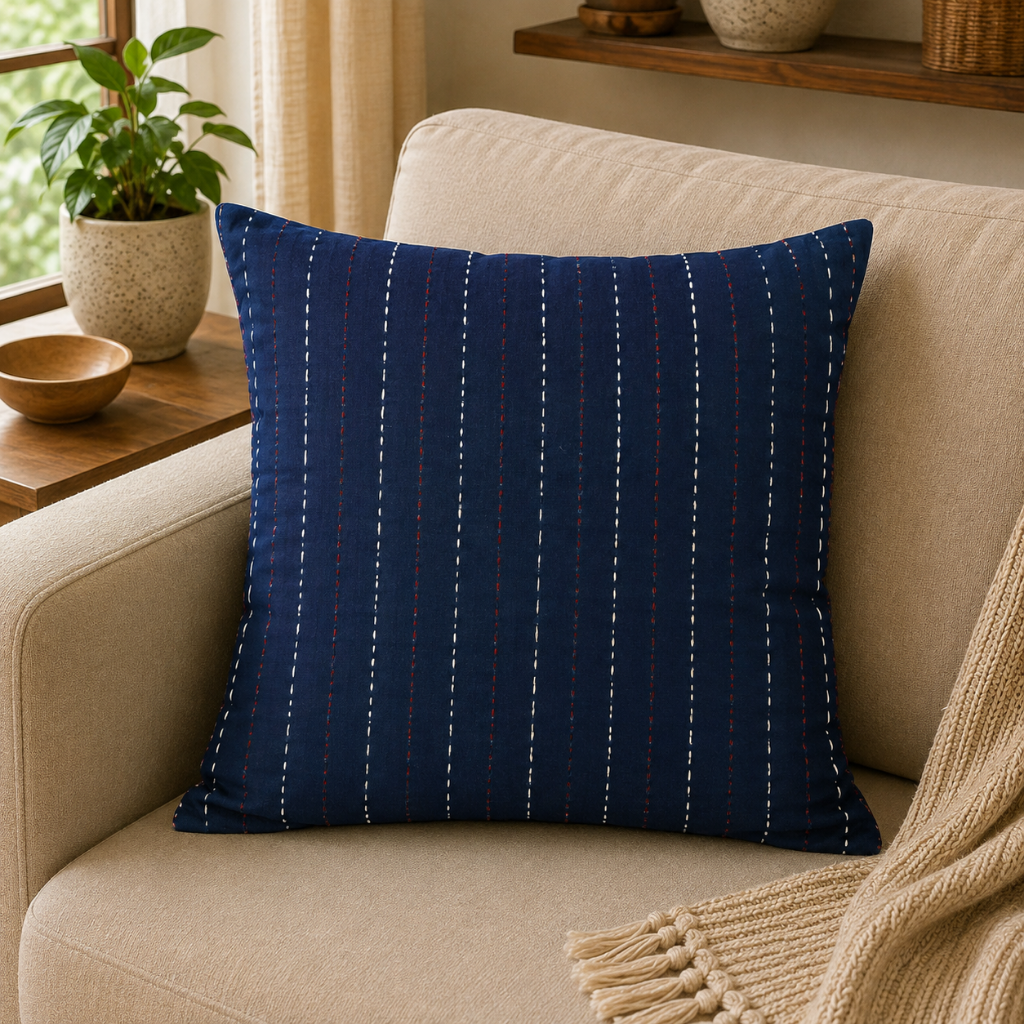 Minimal Line Detailed Thread Work Embroidered Cushion Cover