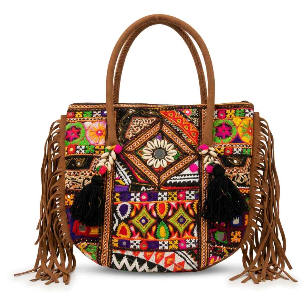 Fringe Play Embroidered Banjara Tote Bag