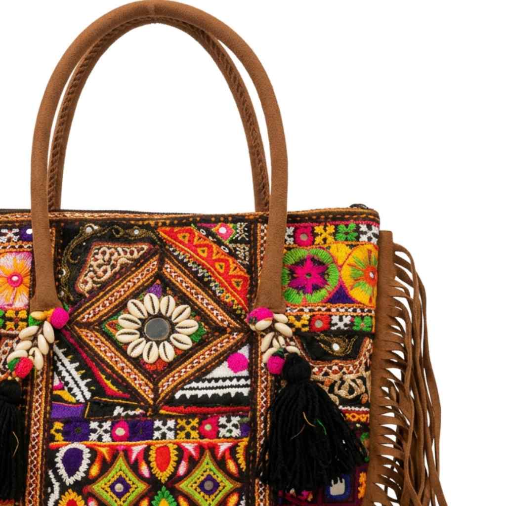 Fringe Play Embroidered Banjara Tote Bag