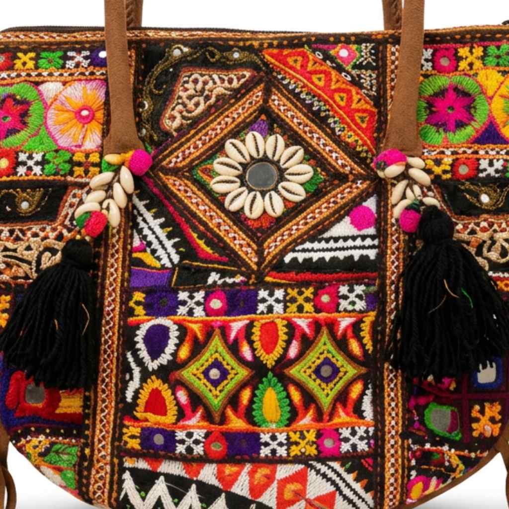 Fringe Play Embroidered Banjara Tote Bag