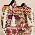 Boho Embroidered Tote Bag with Tassels