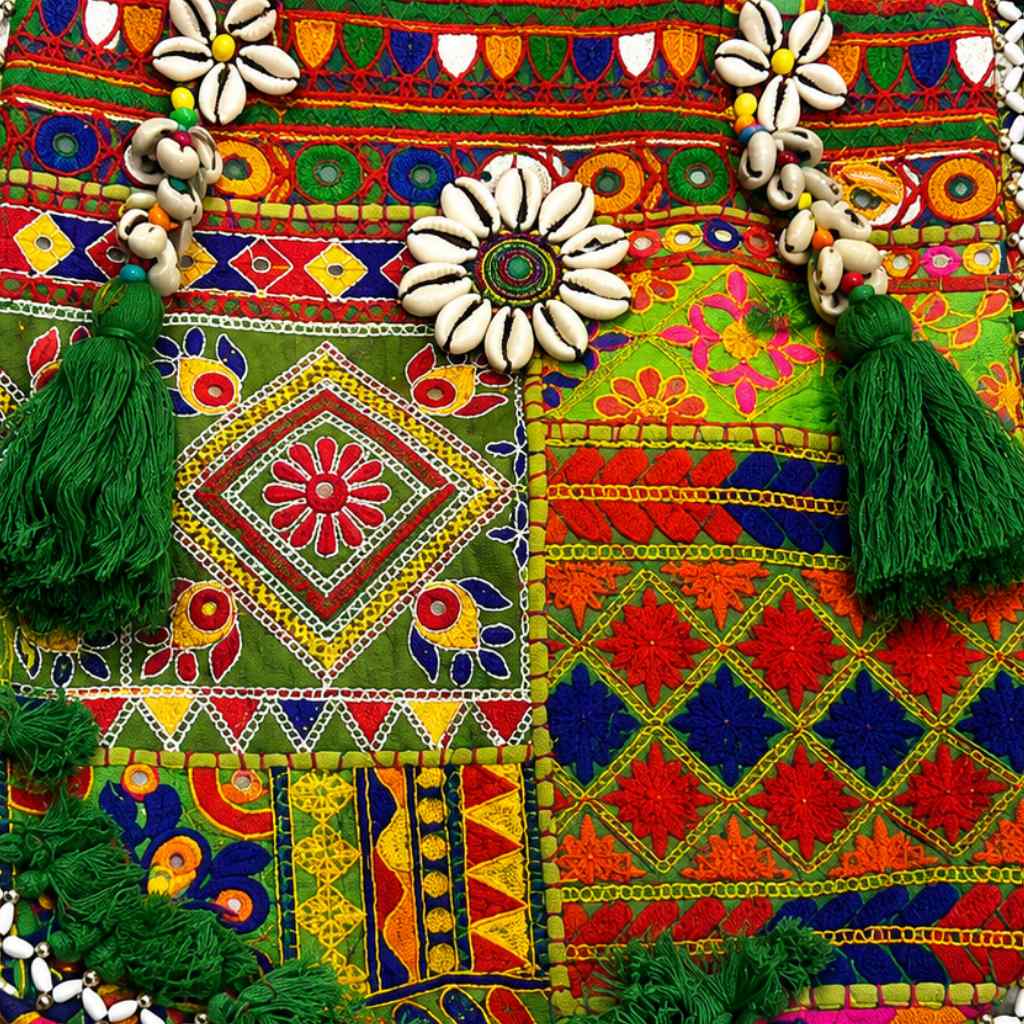 Boho Embroidered Tote Bag with Tassels