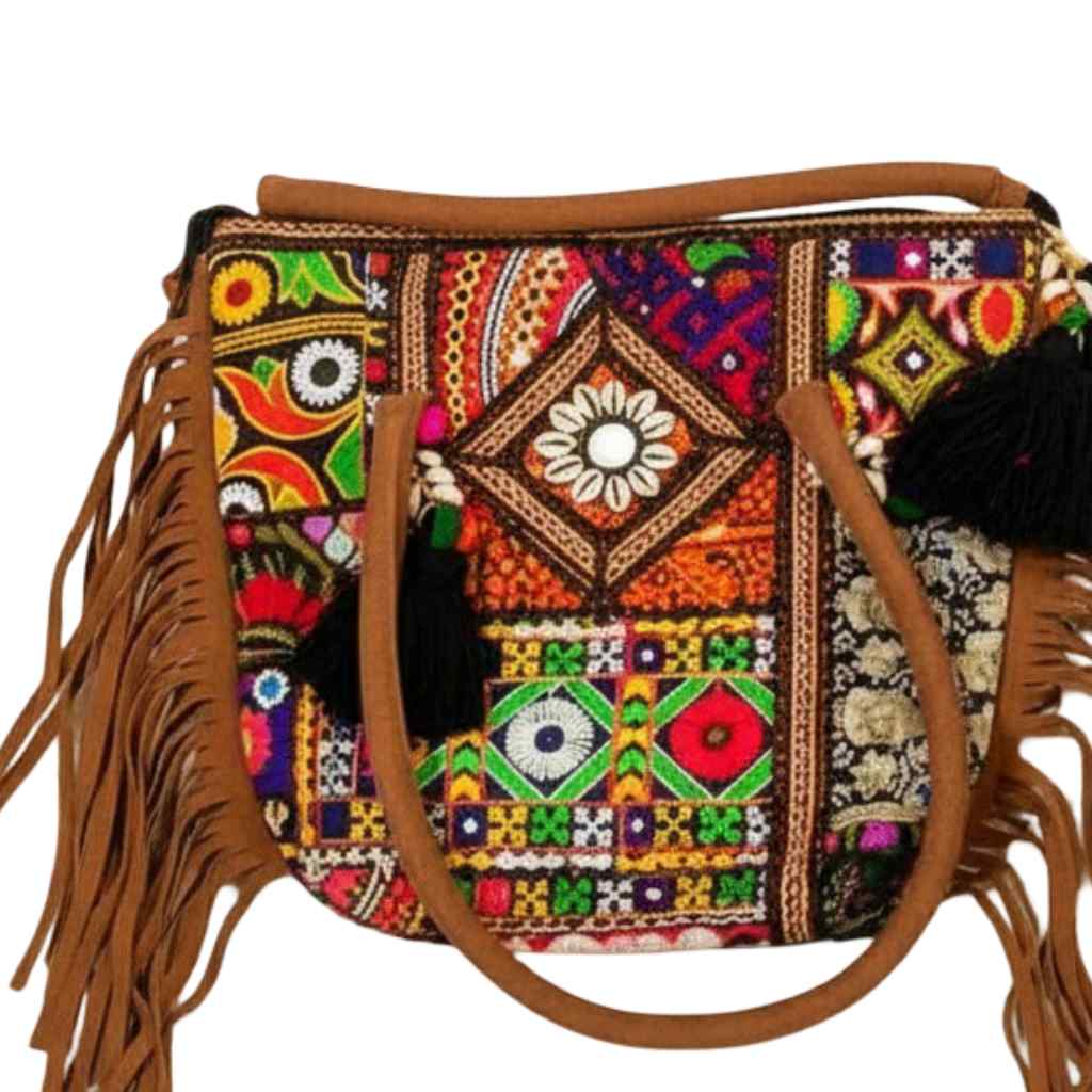 Fringe Play Embroidered Banjara Tote Bag