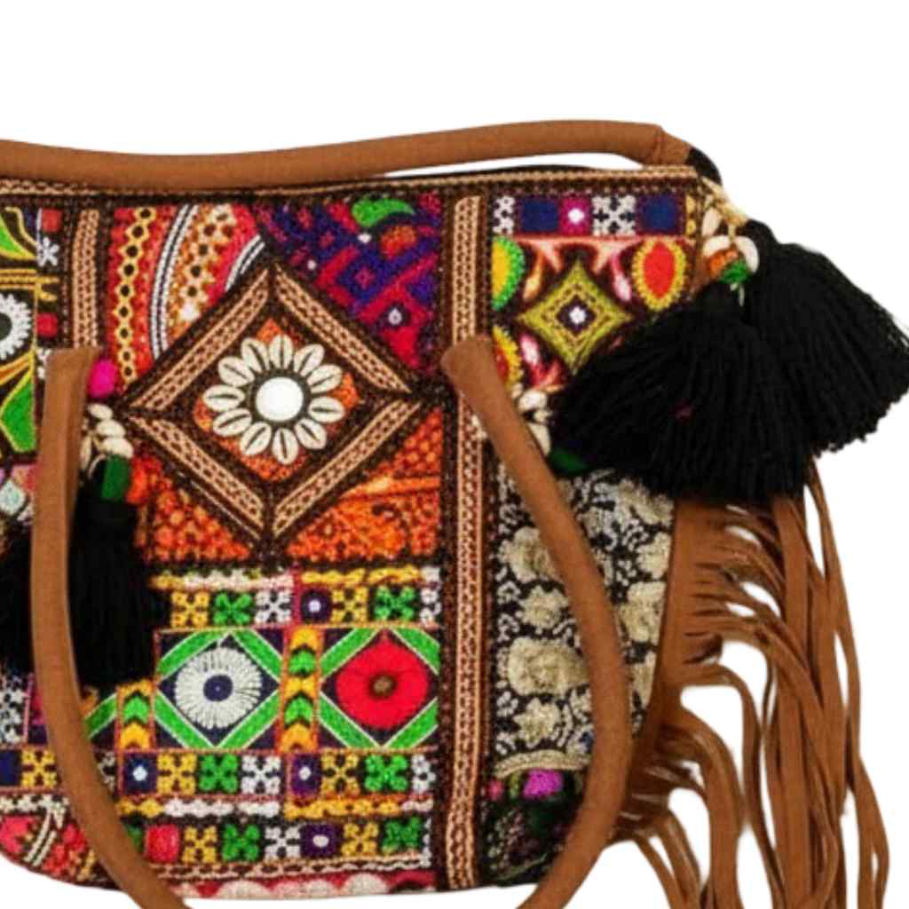 Fringe Play Embroidered Banjara Tote Bag