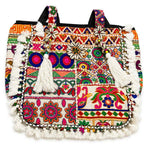 Boho Embroidered Tote Bag with Tassels