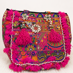 Boho Embroidered Tote Bag with Tassels
