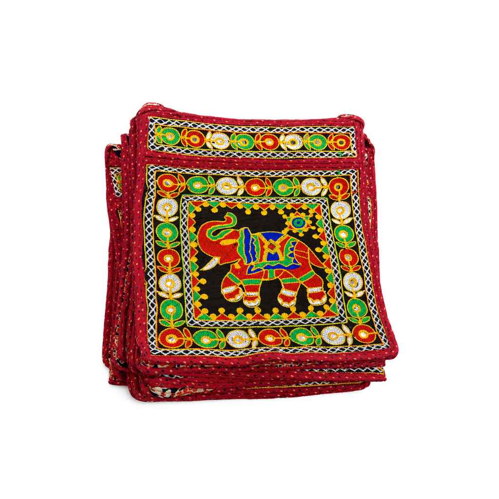 Folk Art Elephant Embroidered Sling Bag