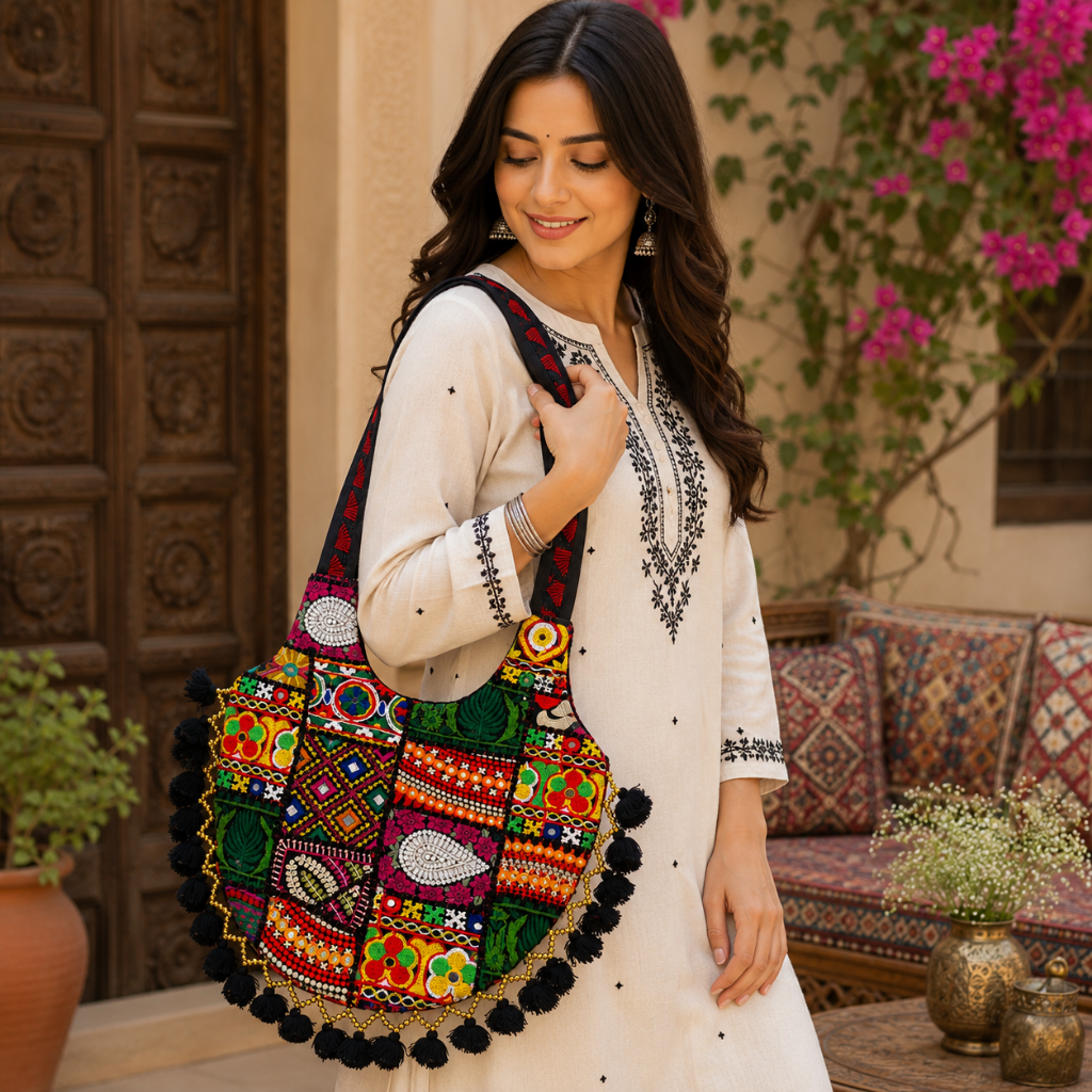 Bohemian Vibes Tassel Embroidered Tote Bag for Women
