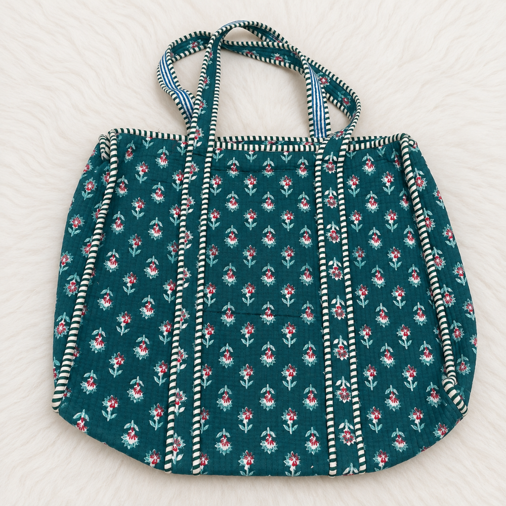 Printed Jaipuri Tote Bag | Animal and Floral Printed Rajasthani Bag