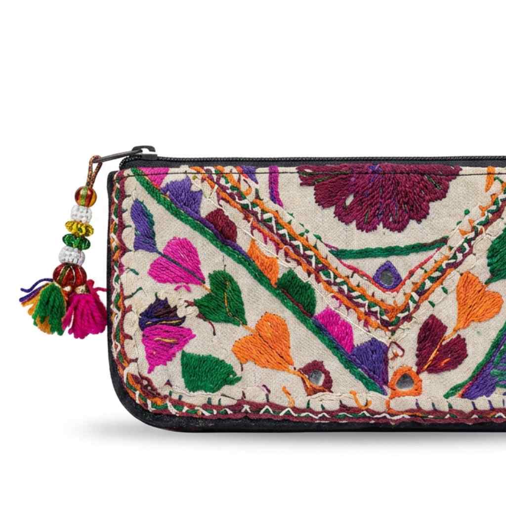 Boho Bloom Colorful Embroidered Cotton Clutch