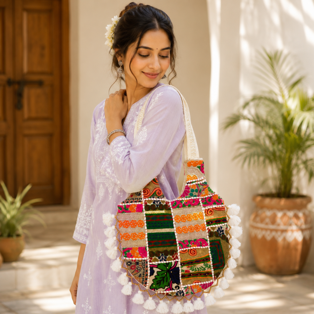 Bohemian Vibes Tassel Embroidered Tote Bag for Women