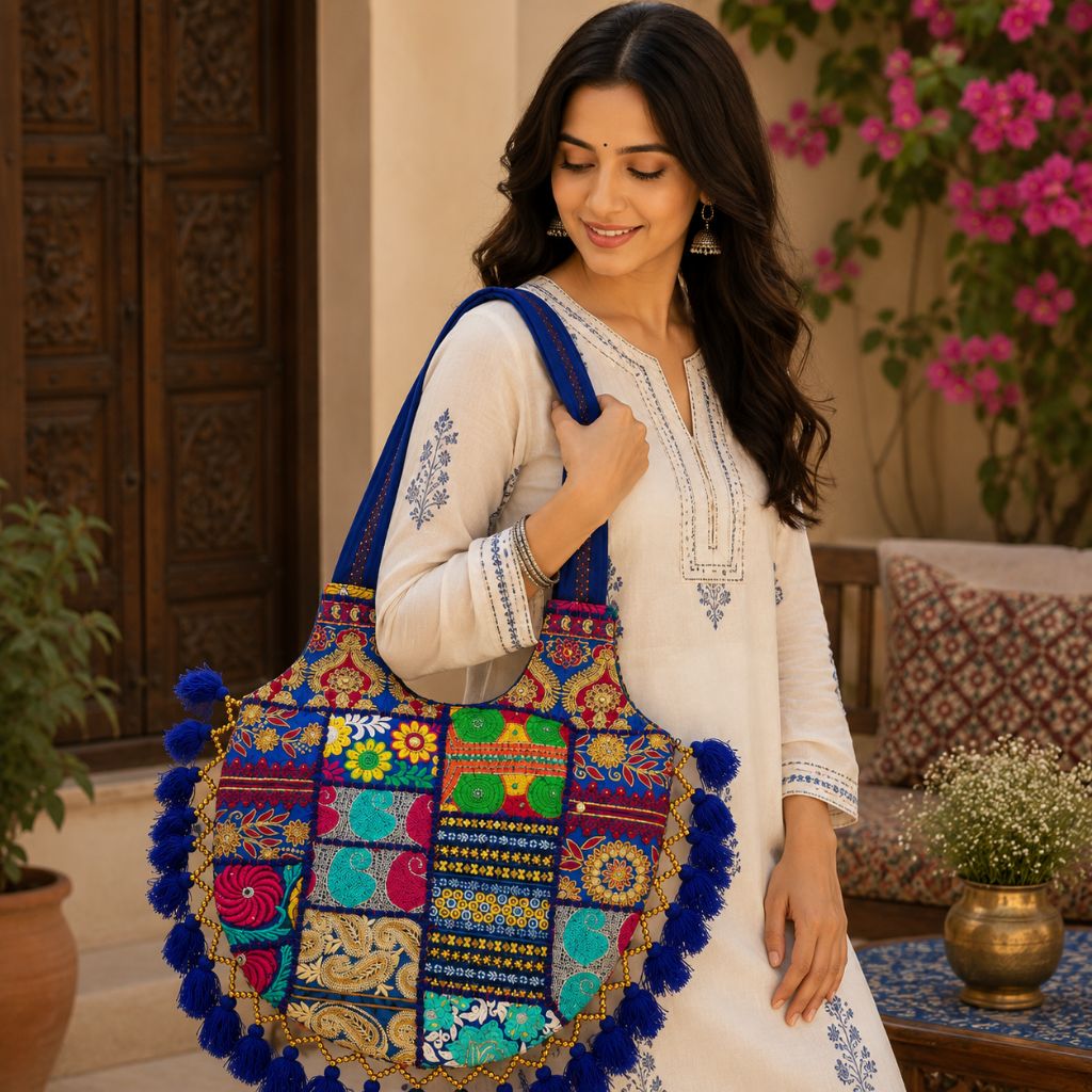 Bohemian Vibes Tassel Embroidered Tote Bag for Women
