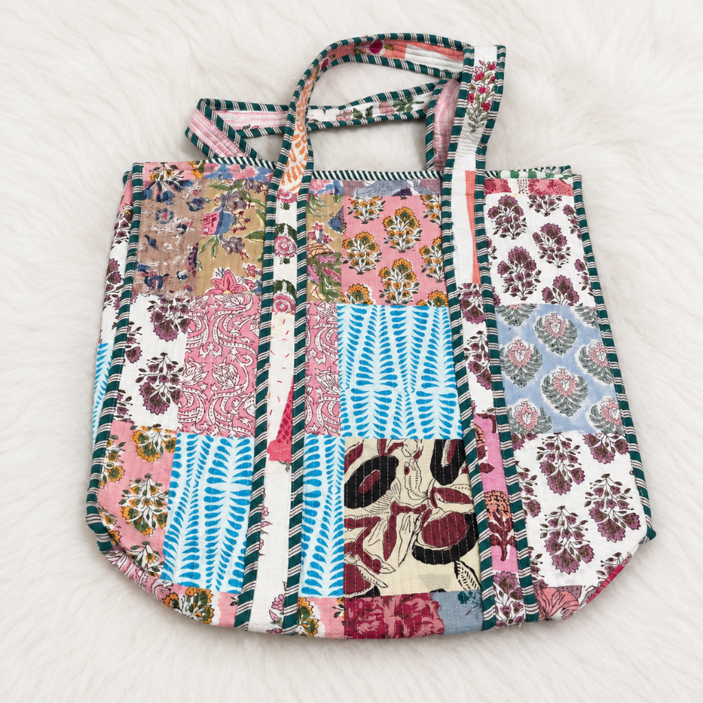 Printed Jaipuri Tote Bag | Animal and Floral Printed Rajasthani Bag