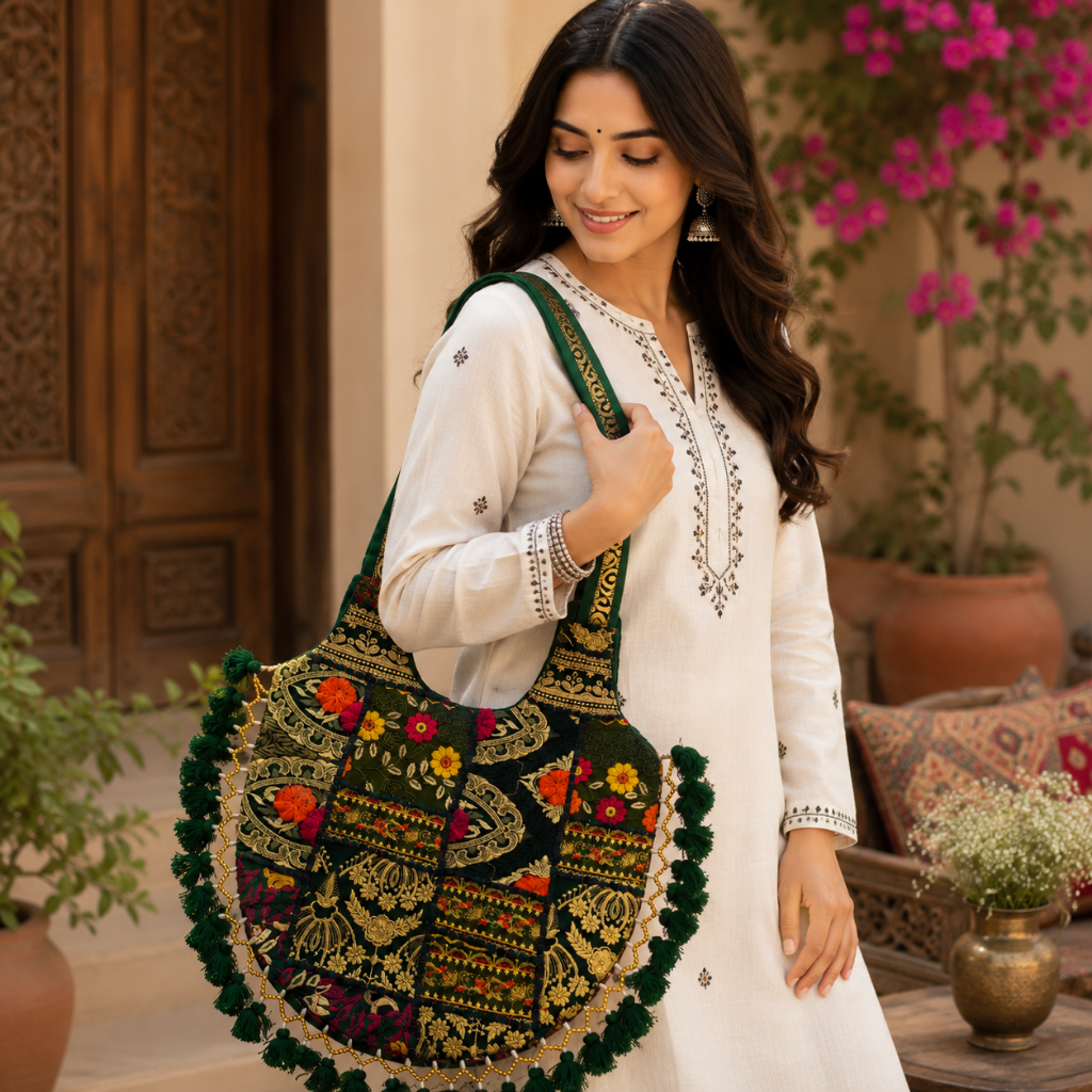 Bohemian Vibes Tassel Embroidered Tote Bag for Women