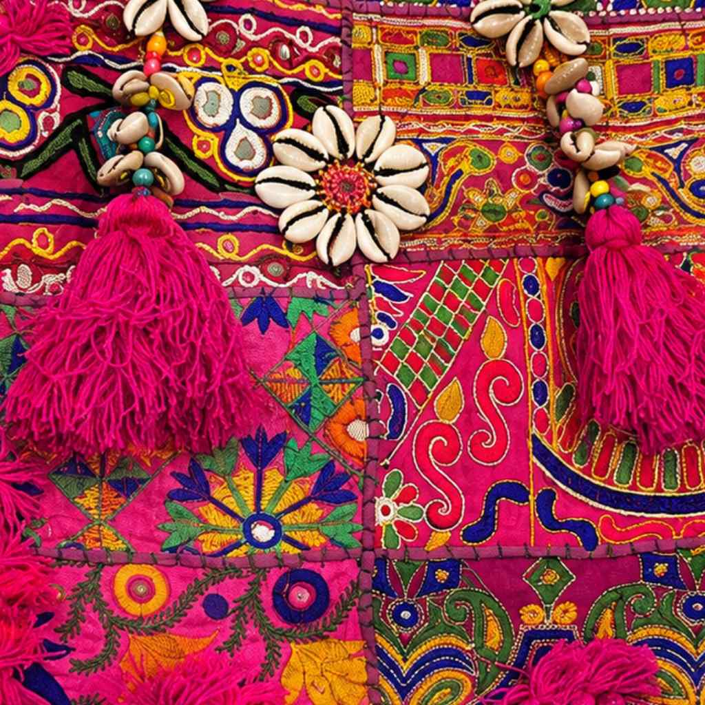 Boho Embroidered Tote Bag with Tassels