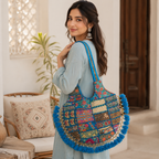 Vintage Noir Tassel Embroidered Tote Bag for Women