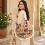 Vintage Noir Tassel Embroidered Tote Bag for Women