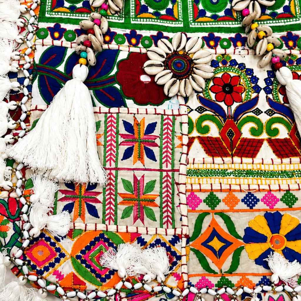 Boho Embroidered Tote Bag with Tassels