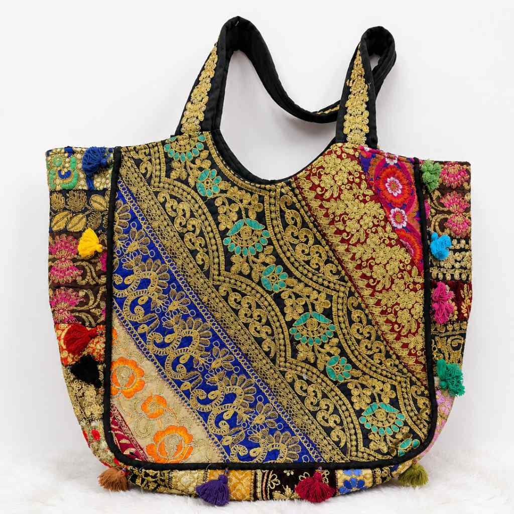 Ethnic Multicolor Embroidered Zari Tote Bag for Women
