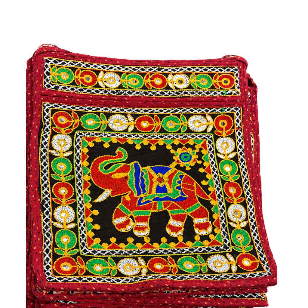 Folk Art Elephant Embroidered Sling Bag