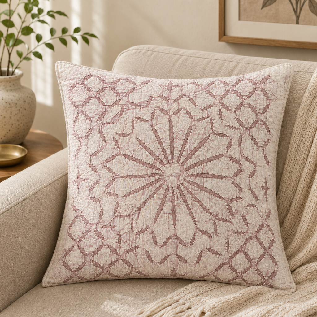 Detailed Applique Cutwork Cushion Cover for Home