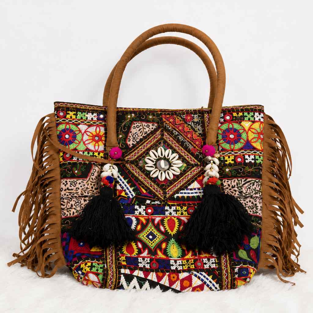 Fringe Play Embroidered Banjara Tote Bag