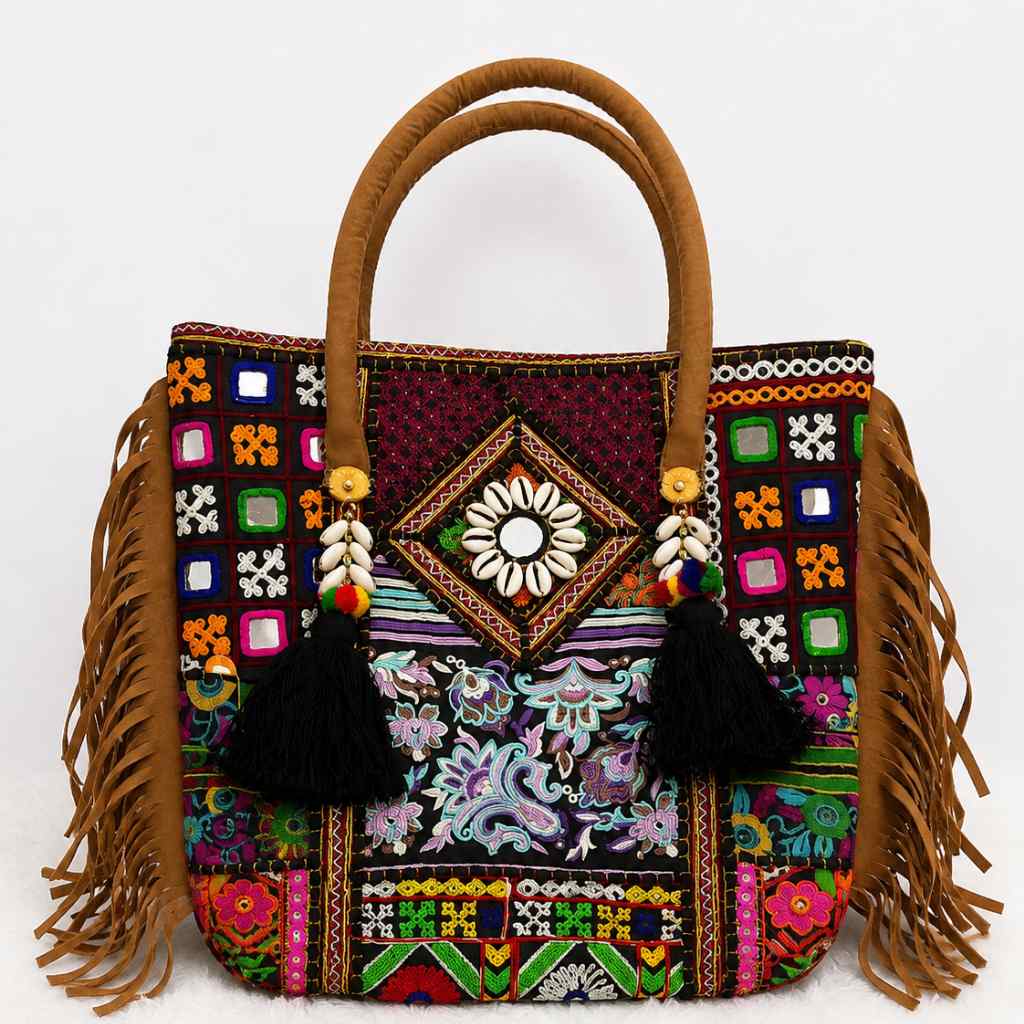 Fringe Play Embroidered Banjara Tote Bag