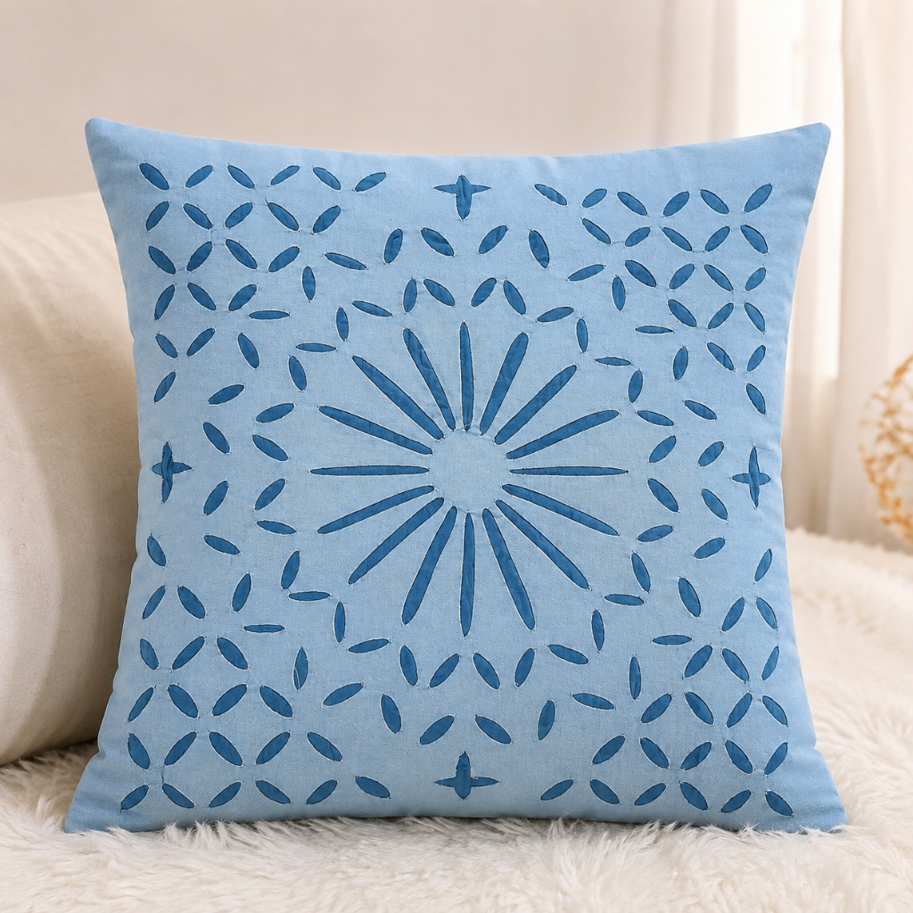 Detailed Applique Cutwork Cushion Cover for Home
