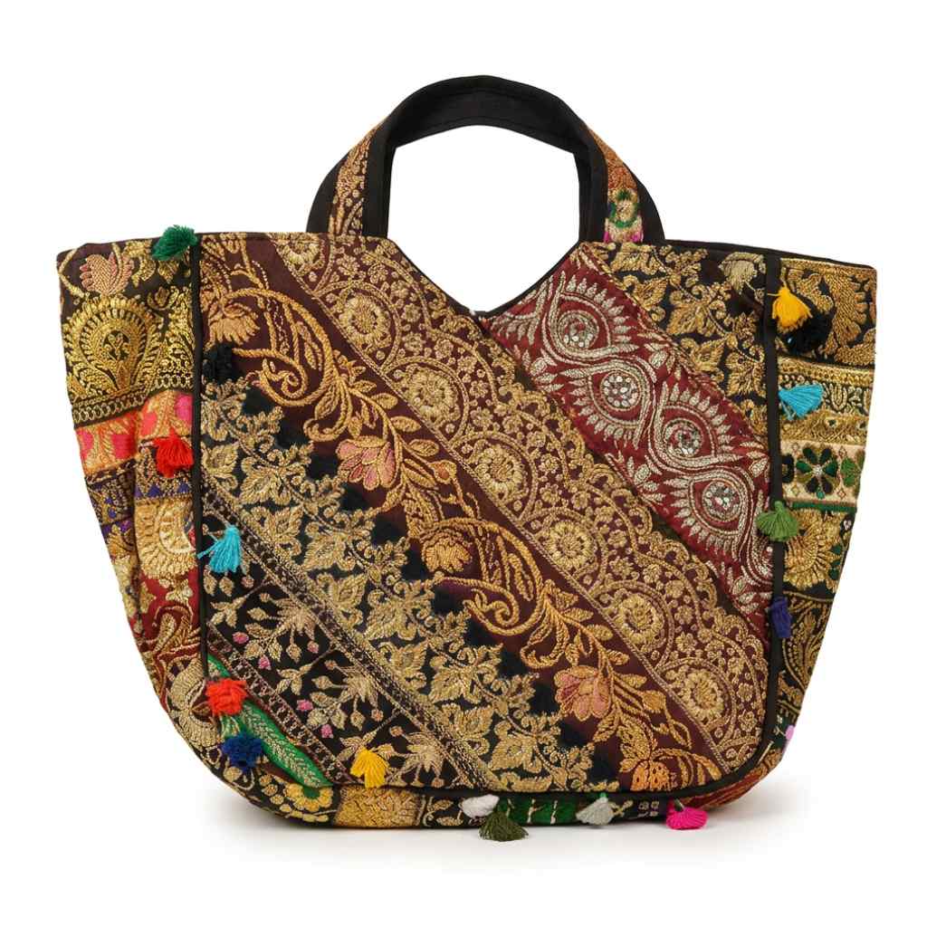 Ethnic Multicolor Embroidered Zari Tote Bag for Women