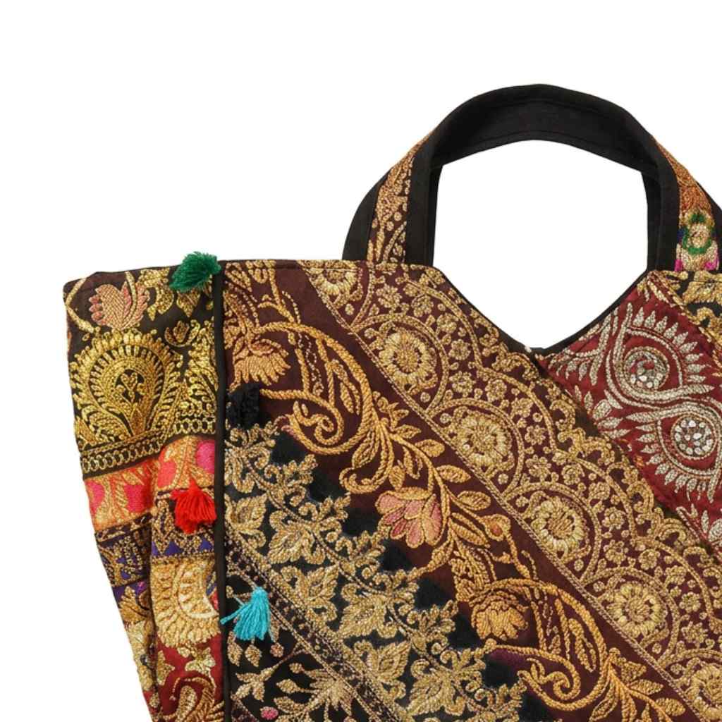 Ethnic Multicolor Embroidered Zari Tote Bag for Women