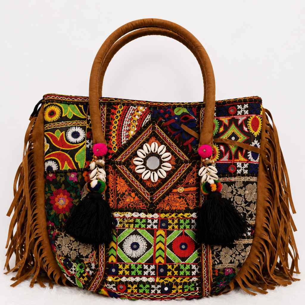 Fringe Play Embroidered Banjara Tote Bag