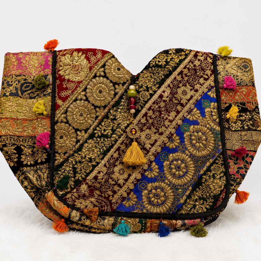 Ethnic Multicolor Embroidered Zari Tote Bag for Women