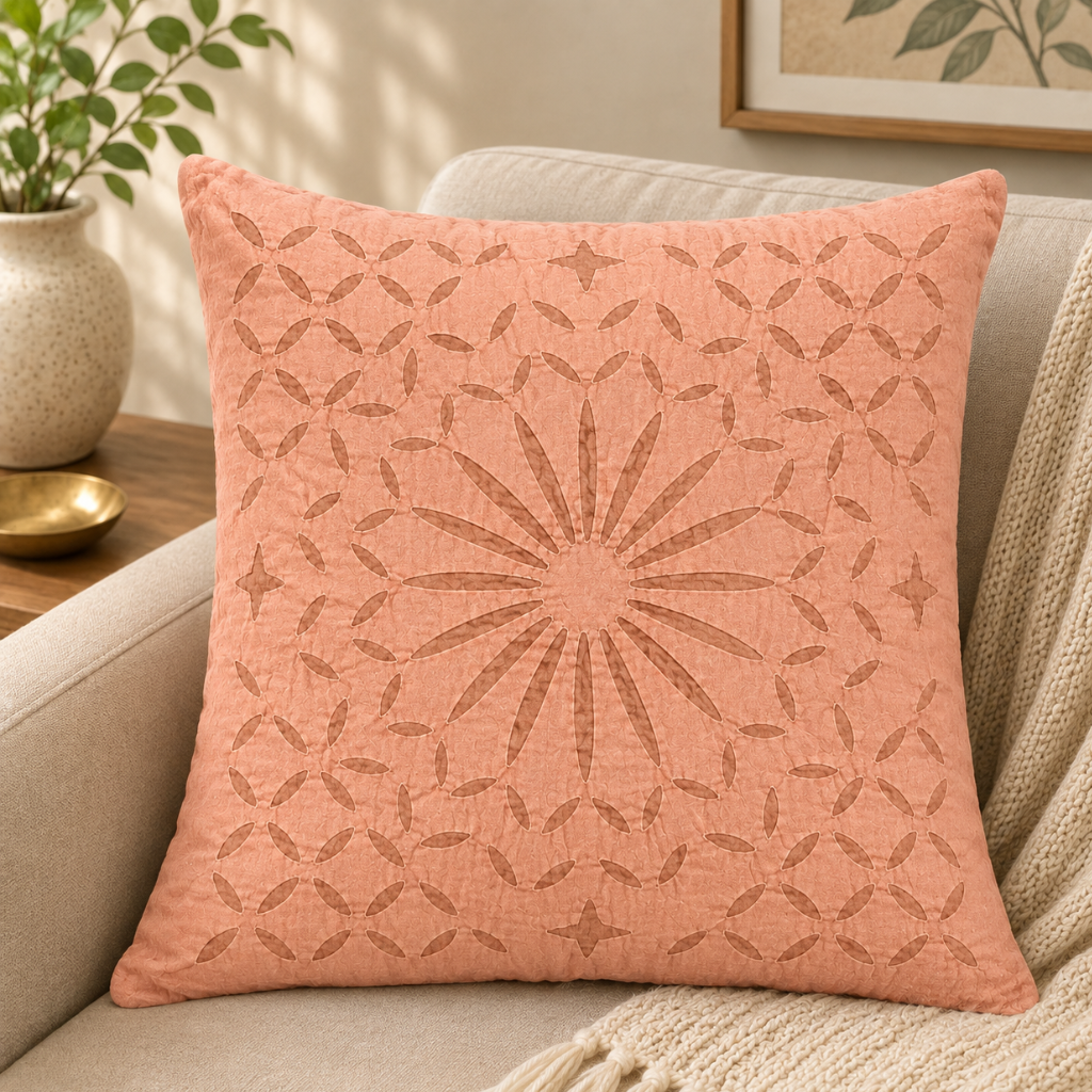 Detailed Applique Cutwork Cushion Cover for Home