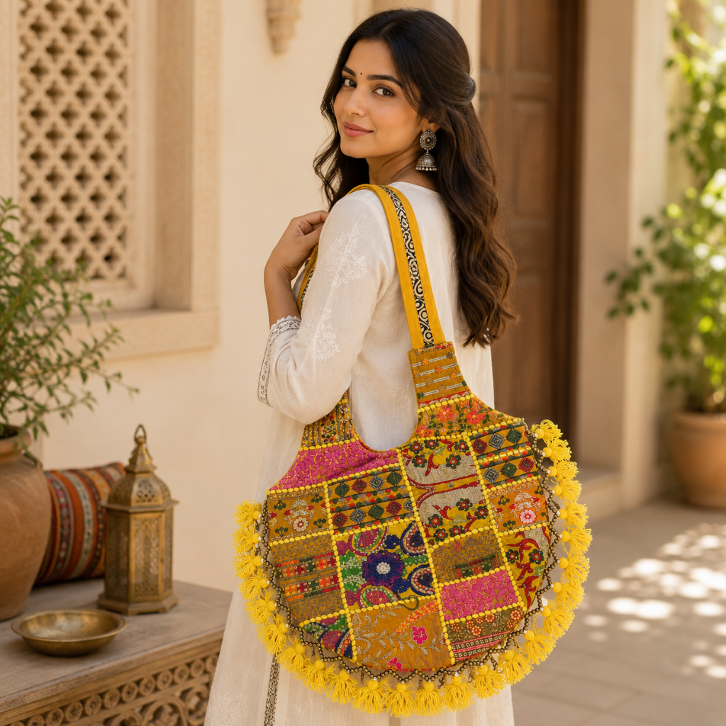 Bohemian Vibes Tassel Embroidered Tote Bag for Women