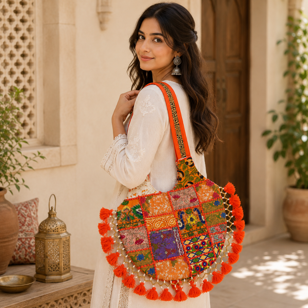 Bohemian Vibes Tassel Embroidered Tote Bag for Women