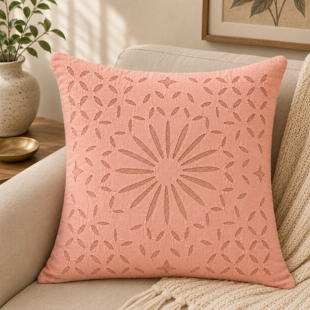 Detailed Applique Cutwork Cushion Cover for Home