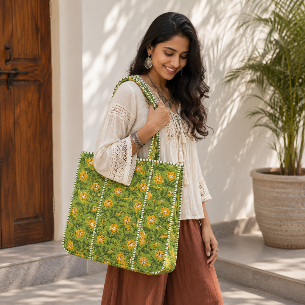 Trendy Floral Printed Jaipuri Tote Bag for Women