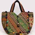 Ethnic Multicolor Embroidered Zari Tote Bag for Women