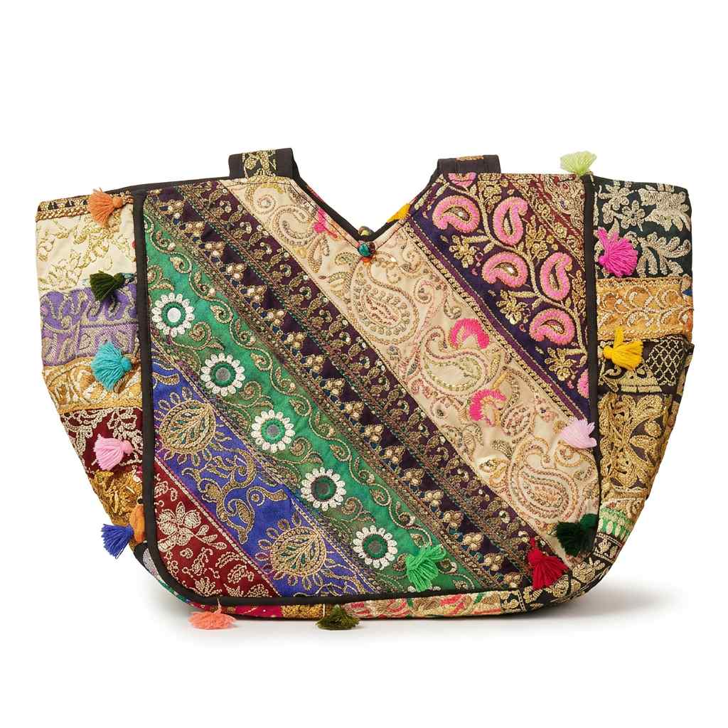 Ethnic Multicolor Embroidered Zari Tote Bag for Women