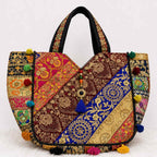 Ethnic Multicolor Embroidered Zari Tote Bag for Women